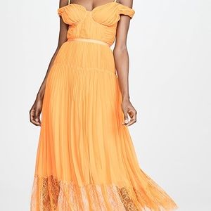 Self-Portrait Orange pleated chiffon dress